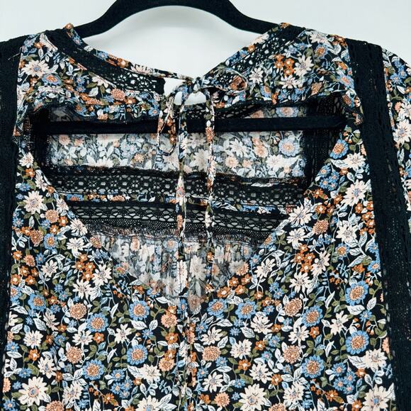 American Eagle Open Back Floral Blouse Long Sleeve Top Size S - Picture 10 of 12
